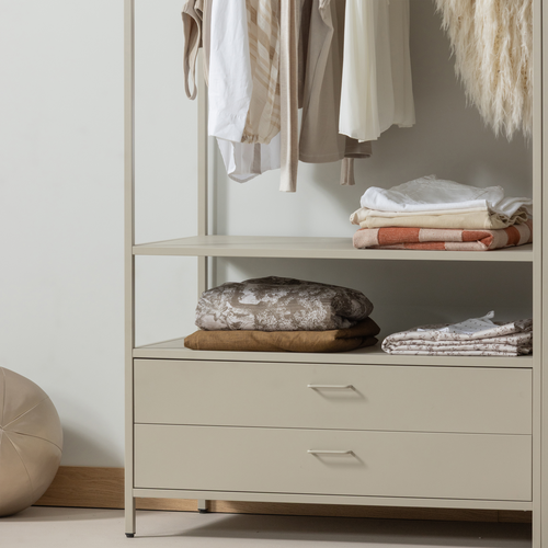 WOOOD open kledingkast 100 cm Ferris - Metaal - Zand - 185x100x54
