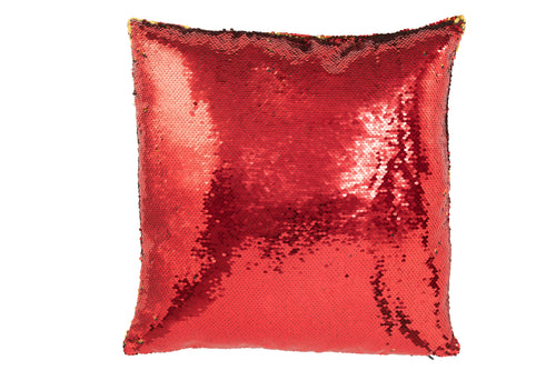 J-Line kussen Omkeerbaar Sequin - katoen/linnen - rood/goud