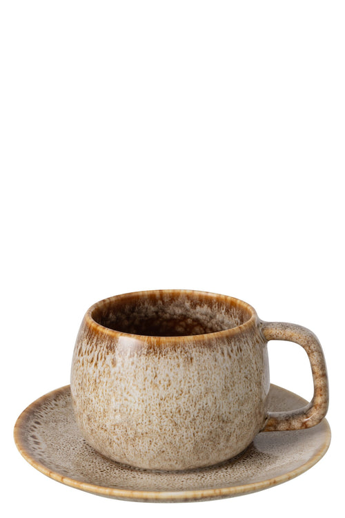 J-Line kopje + schoteltje - porselein - taupe - 4 stuks