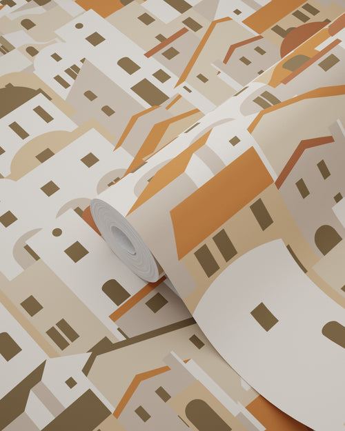 ESTAhome behang mediterrane huisjes beige en terracotta - 50 x 900 cm - 139623 - vtwonen shop