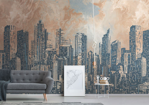 Livingwalls fotobehang horizon oranje, grijs en blauw - 371 x 280 cm - AS-393331