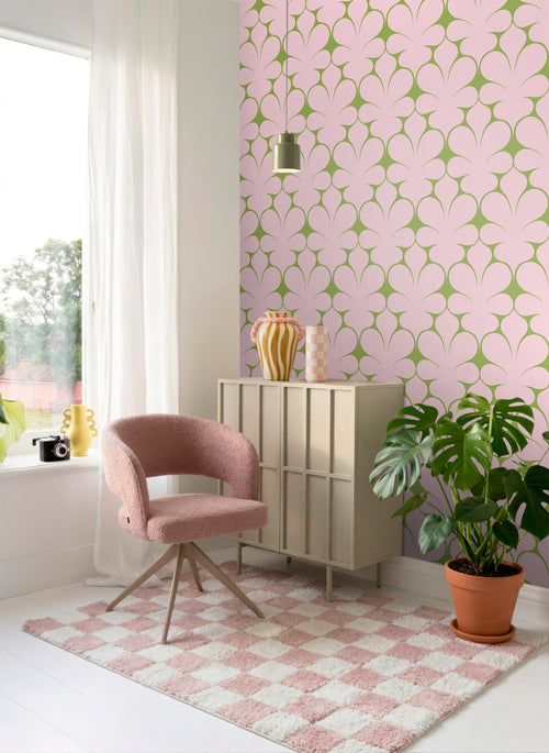 ESTAhome behang retro ornamenten roze en groen - 50 x 900 cm - 131563