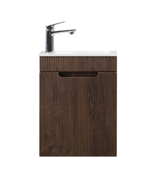 Badplaats Toiletmeubel Thermis 40 x 22 cm – Walnoot Bruin – Fonteinmeubel met Witte Wastafel