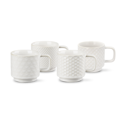 Villa Collection Elstra espresso kopjes met patroon gebroken wit - set van 4 - vtwonen shop