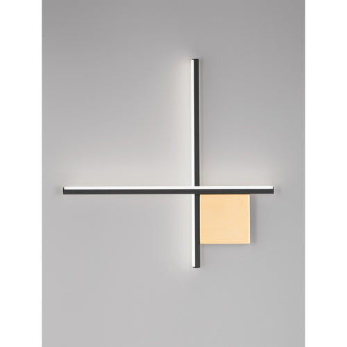 Nova Luce CROSS Geïntegreerde LED-wandlamp in zandzwart met geborsteld goudkleurige Triac-dimfunctie, 15W, 880lm, 3000K