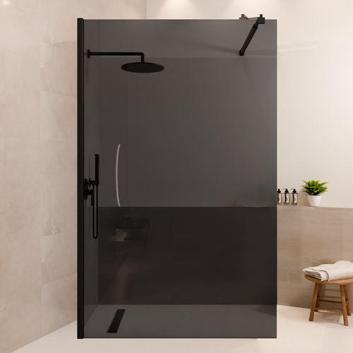 LOMAZOO douchewand Lima - inloopdouche - anti kalk nano coating - rookglas - 8 mm - zwart - 120 x 200 cm