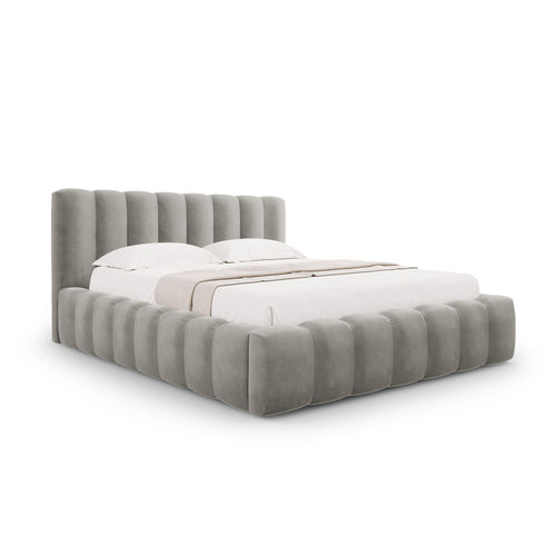 Cosmopolitan Design - Opbergbed met hoofdeinde Palma 200x160cm flueel lichtgrijs - 230x185x94cm