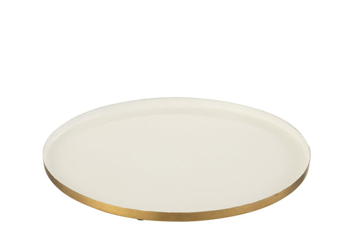 J-Line Rond plateau - dienblad - metaal - wit & goud - woonaccessoires - vtwonen shop