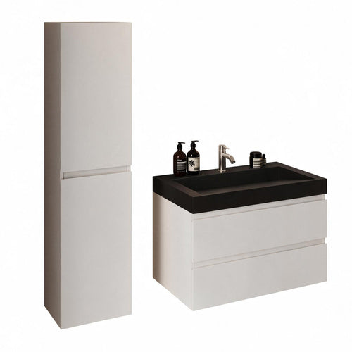 LOMAZOO badmeubelset Azuro - met kolomkast & zwarte wastafel - glanzend wit - 80 cm