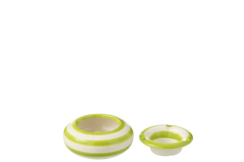 J-Line asbak Granada Stripes - keramiek - wit/groen - small