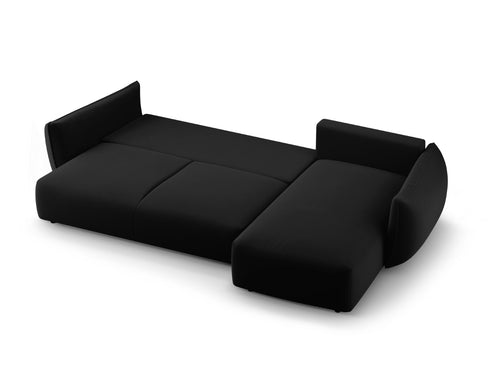 Cosmopolitan Design Converteerbare hoekbank rechts met opbergdoos Matera 4-zits, flueel zwart - 173x253x86cm