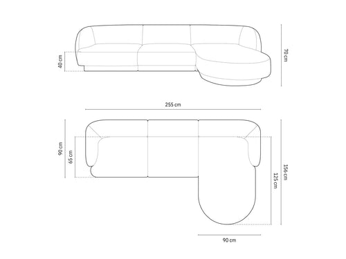 Micadoni - Rechter hoekbank "Miley" 4 zitplaatsen, flueel, cappuccino - 156x255x70cm
