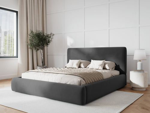 Cosmopolitan Design Opbergbed met hoofdeinde Colonel 140x200cm, flueel, donkergrijs - 220x160x100cm