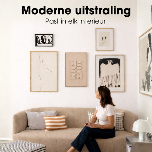 Mica Decorations Wanddecoratie - Wandpaneel Abstracte Kunst 60 x 40 x 3 cm - Woondecoratie voor Woonkamer of Slaapkamer - Lichtgrijs