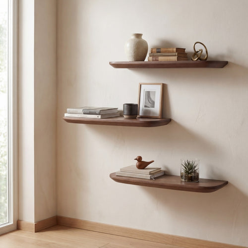 StarFurn Wandplank Gusta - Bruin Hout - Set van 3 - 60x20x15cm