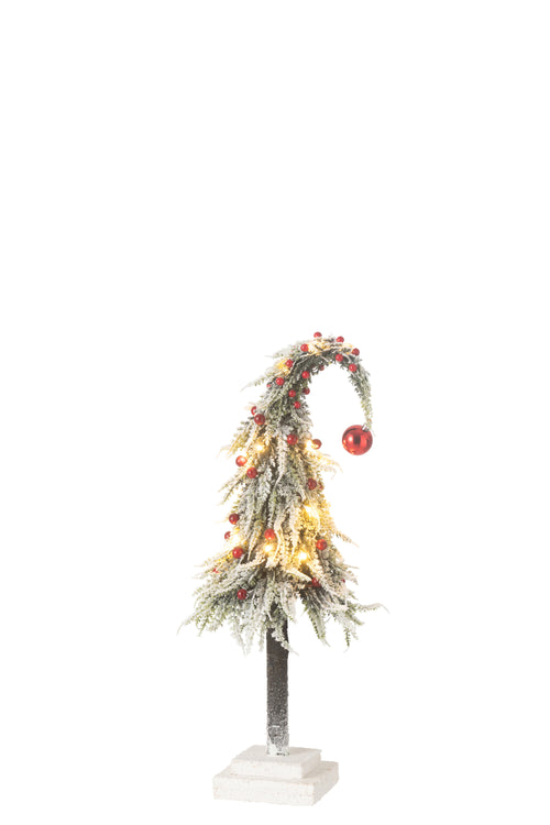 J-Line decoratie kerstboom Muts Sneeuw  - kunststof - groen/rood - medium - LED lichtjes