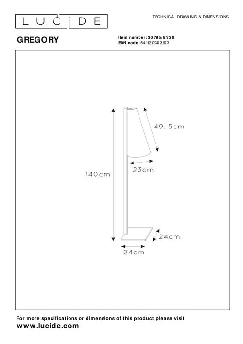 Lucide vloerlamp GREGORY - 1xE27 - Zwart - vtwonen shop