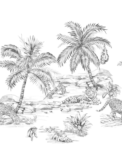 Origin Wallcoverings fotobehang safari pentekening zwart wit - 250 x 279 cm - 357223 - vtwonen shop
