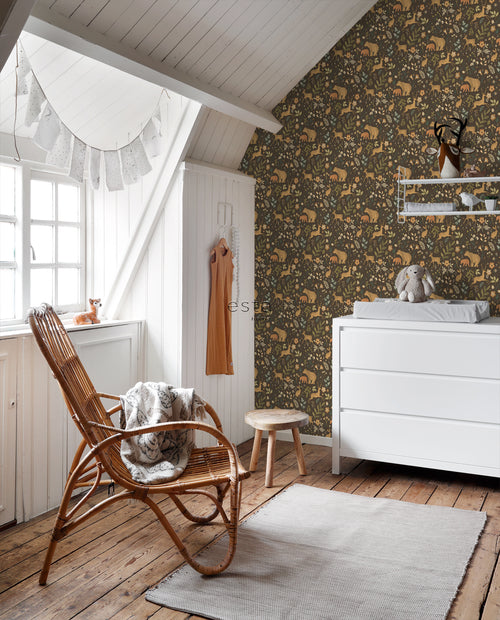 ESTAhome behang bos met bosdieren bruin en beige - 53 cm x 10.05 m - 139526