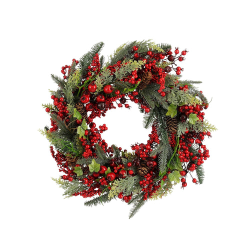 Mica Decorations Norah Kerstkrans met Dennenappels - H13 x Ø50 cm - Rood