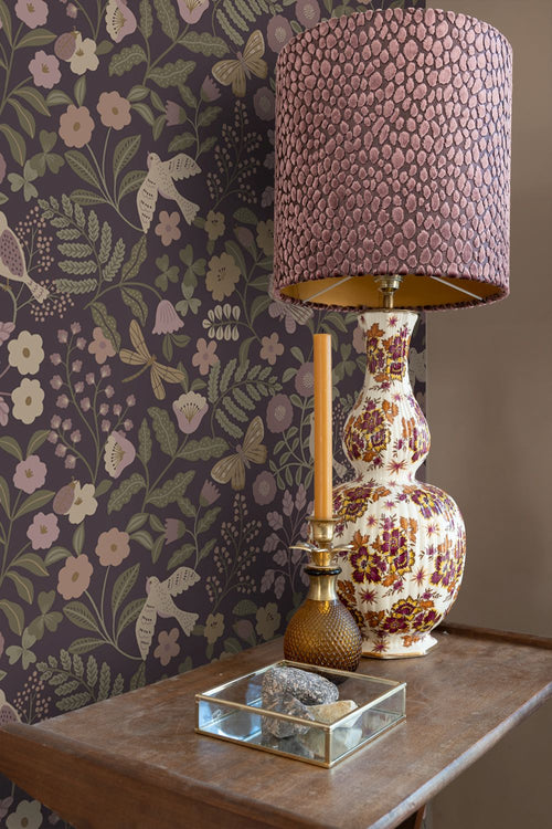ESTAhome behang bloemen en vogels paars 53 cm x 10.05 m 139871