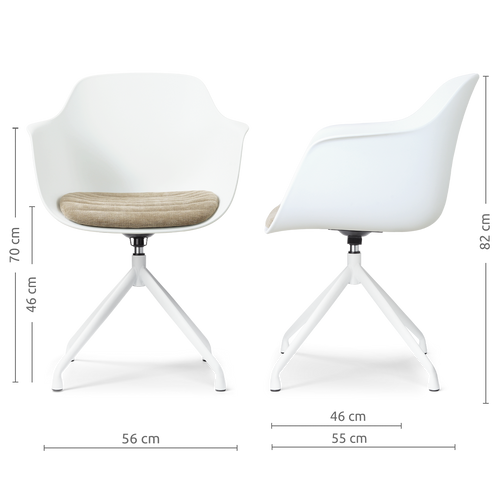 Nolon Nola-Liz draaibare eetkamerstoel wit met nougatbruin zitkussen - wit onderstel