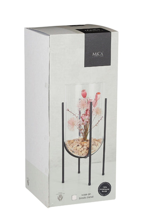 Mica Decorations Jamey Vaas op Standaard - H50 x Ø24 cm - Transparant, Zwart - vtwonen shop