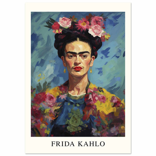 Artfulprints Poster met Lijst Frida Kahlo - Painted floral portrait   - 30x40 cm - Meerkleurig