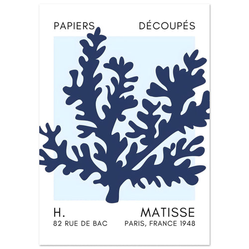 Artfulprints  Matisse – Aqua bloom navy blue I   poster A4 21x29.7 cm
