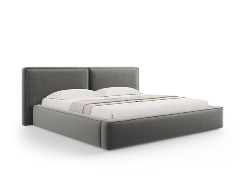 Micadoni Opbergbed met hoofdeinde Jodie 200x200cm, flueel, lichtgrijs - 228x251x108cm