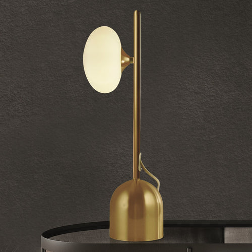 Pebble Tafellamp, goud en wit ovaal glas