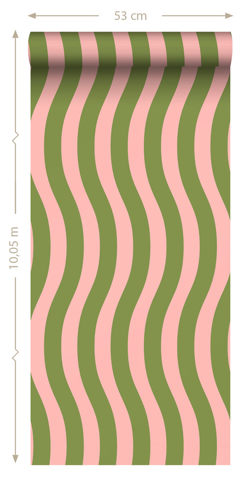 ESTAhome behang golvende strepen roze en groen - 50 x 900 cm - 131610 - vtwonen shop