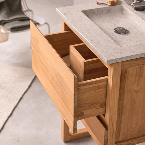 Tikamoon Badkamermeubel van massief teakhout en moon premium terrazzo 60 cm - Lichtbruin - vtwonen shop