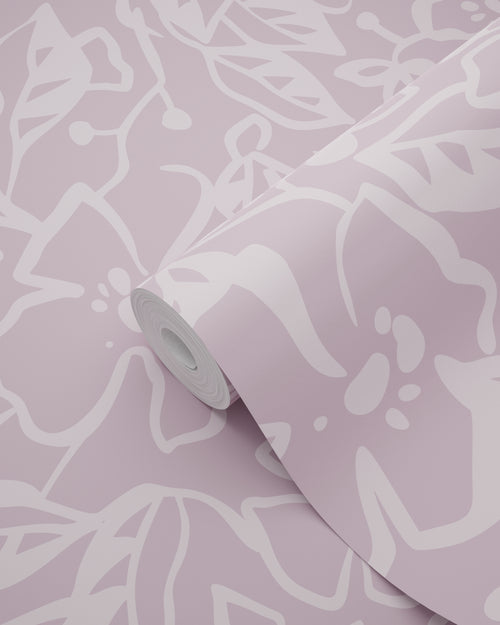 ESTAhome behang bladeren en bloemen lila paars - 50 x 900 cm - 131374 - vtwonen shop