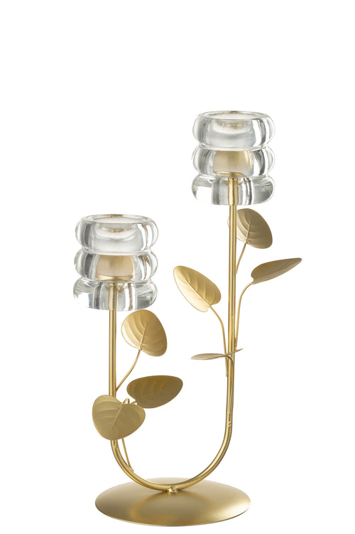 J-Line kaarshouder Tak Blad 2 Delen - ijzer - goud/transparant - vtwonen shop