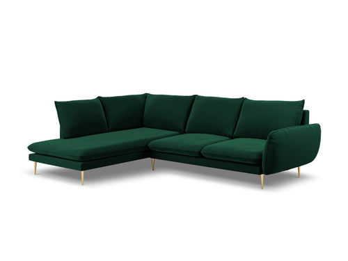 Cosmopolitan Design linker hoekbank Vienna 6-zits, flueel, flessengroen - 185x275x95cm