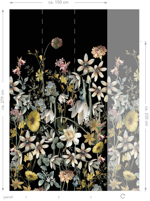 ESTAhome fotobehang veldbloemen multicolor op zwart - 150 x 279 cm - 159216 - vtwonen shop