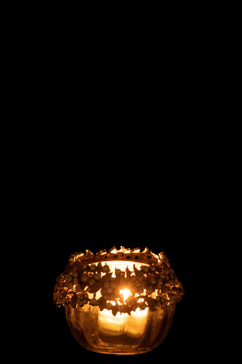 J-Line theelichthouder Volve - metaal/glas - goud/brons - small