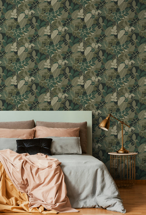 ESTAhome behang bladeren donkergroen - 50 x 900 cm - 139851 - vtwonen shop