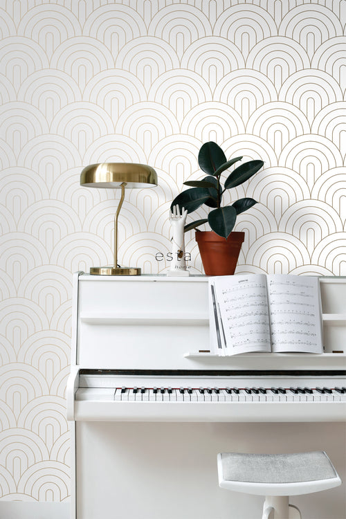 ESTAhome behang art deco bogen wit en goud - 53 cm x 10.05 m - 139215