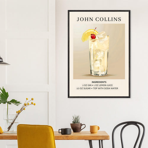 Artfulprints Poster met Lijst John Collins cocktail - Ingrediënten   - 30x40 cm - Taupe