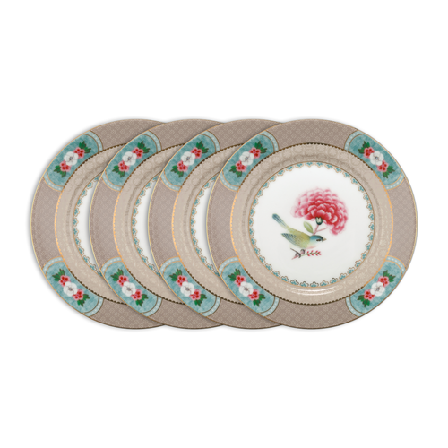 Pip Studio Blushing Birds Gebaksbordjes - Servies - Set van 4 borden - Khaki - 17cm - vtwonen shop