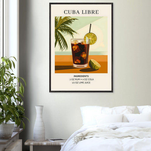 Artfulprints Poster met Lijst Cuba Libre cocktail - Ingrediënten   - 50x70 cm - Bruin