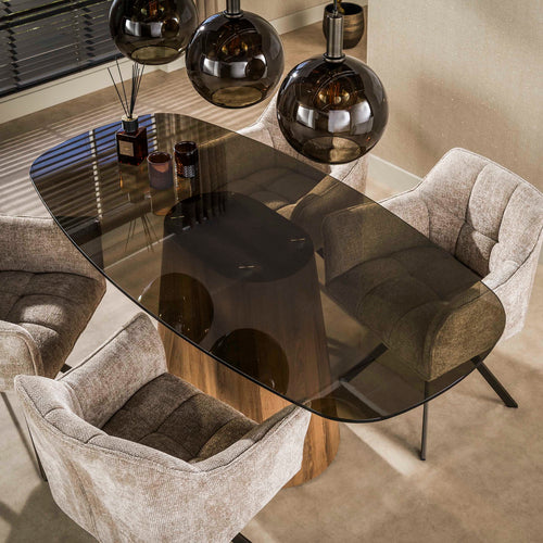 Giga Living Eettafel Tinto - Deens Ovaal Brons Glas - 215cm
