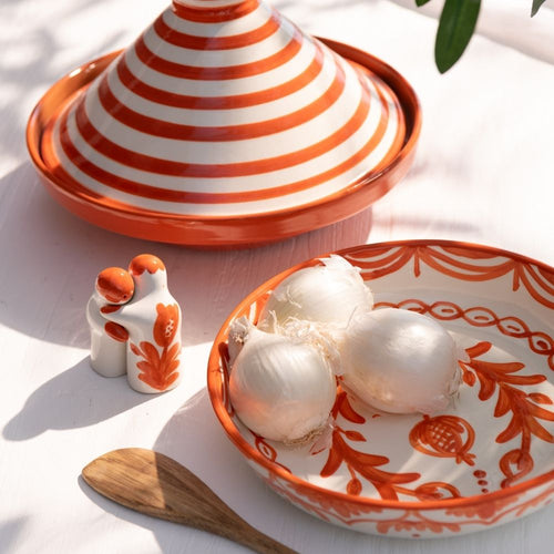 J-Line schaal Granada Low - keramiek - wit/oranje - large - Ø 25 cm