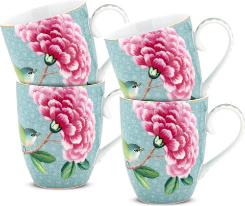 Pip Studio Blushing Birds Mokken - Servies - Set van 4 Kopjes - Blauw - 350ml - vtwonen shop