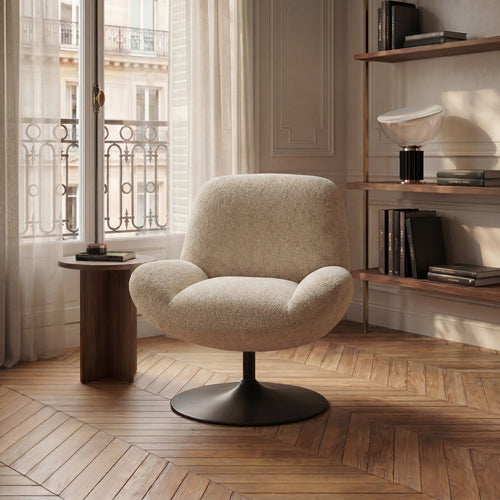 Premium Interiors - Draaistoel RETRO - krullend fluweel beige 71cm