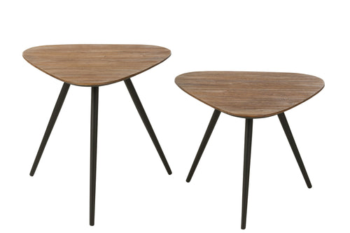 J-Line tafel Driehoek - hout/glas - naturel - set van 2
