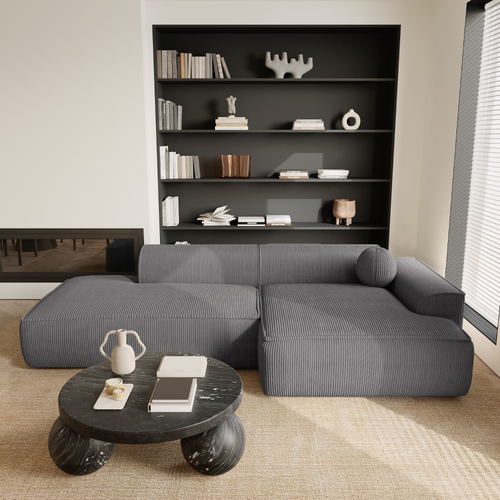 Sia Home - Rechte hoekbanken ANIA - Corduroy - Antraciet grijs - 300cm