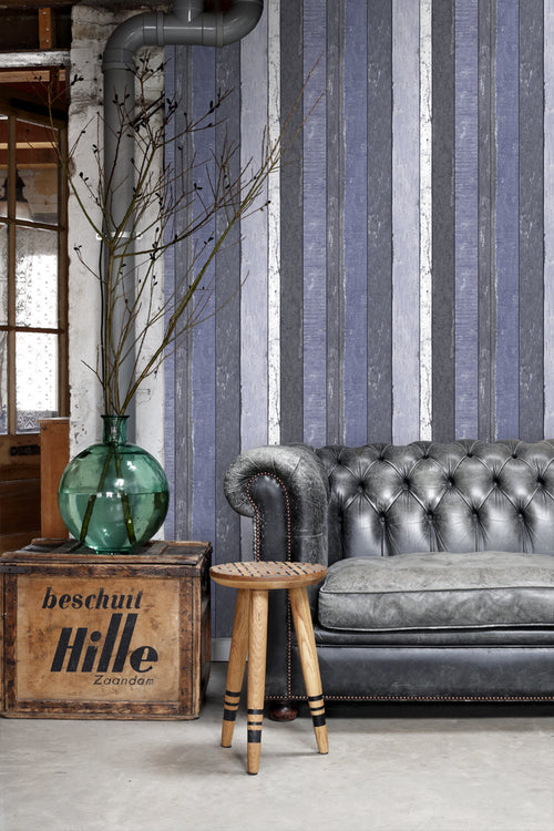 ESTAhome behang houten plankjes blauw - 53 cm x 10.05 m - 138251